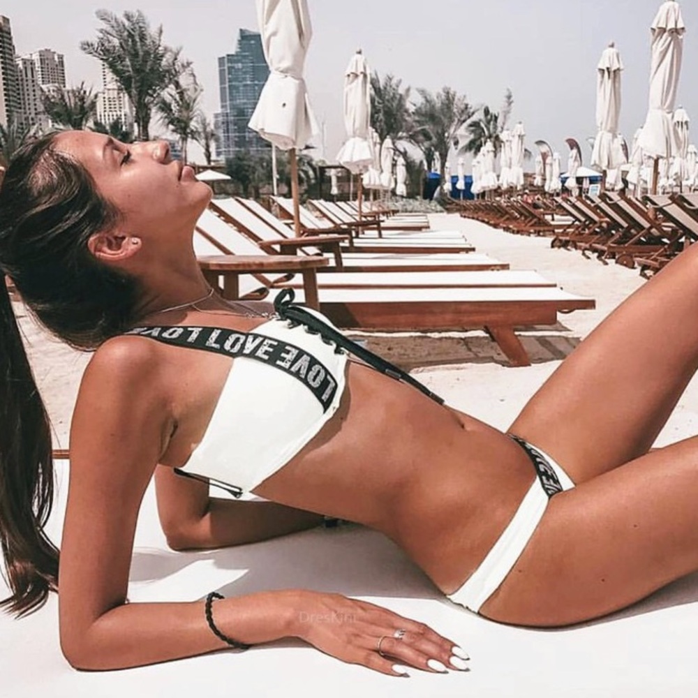 ❤️“LOVE” Lace Tied Bikini Set White